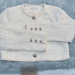 Great Jones Cream Cropped  Tweed Jacket with Silver Effects Size 10